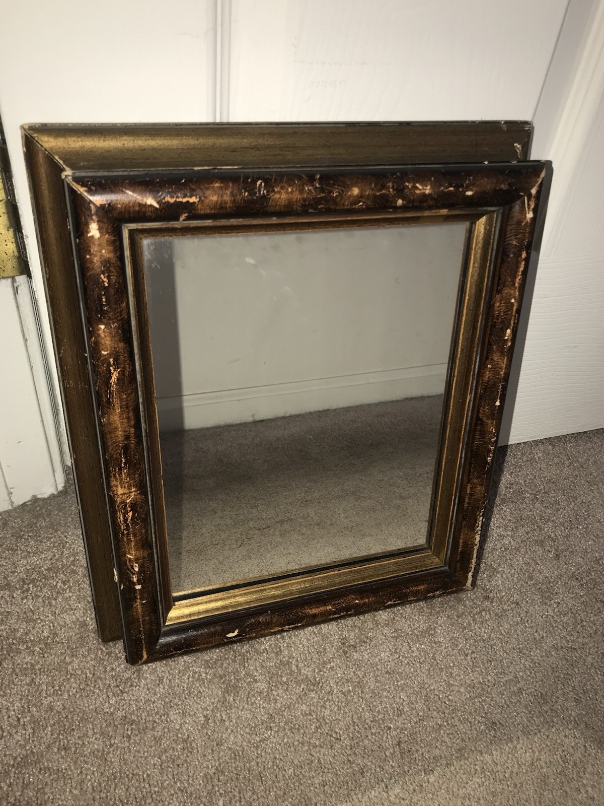 Vintage Mirror Gilt Ornate Etched Wood Inlay Frame 12x12x3 Home Decor Style