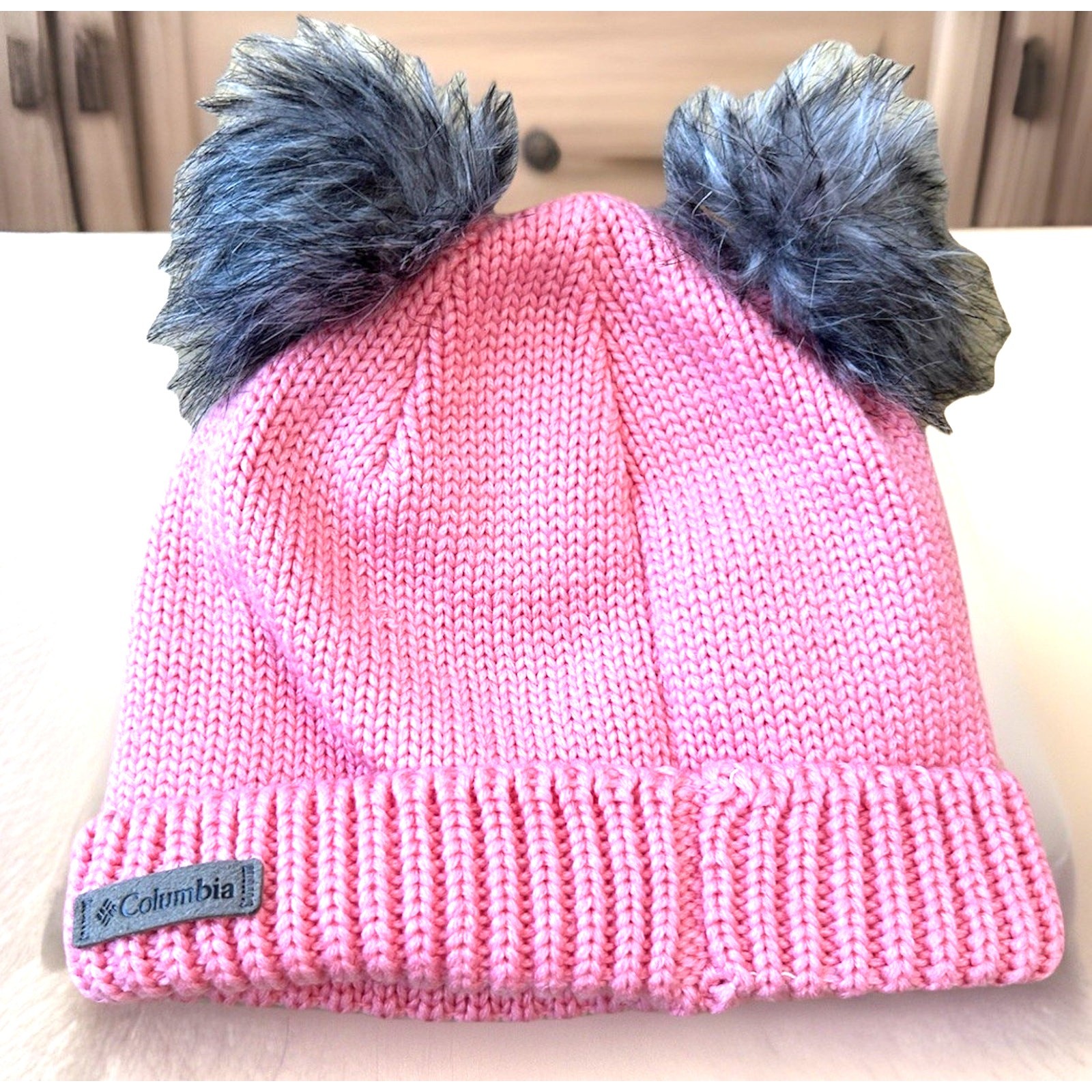 Pink Columbia Youth Snow Pom Beanie Cat Ears One Size Columbia Pink Double Pom