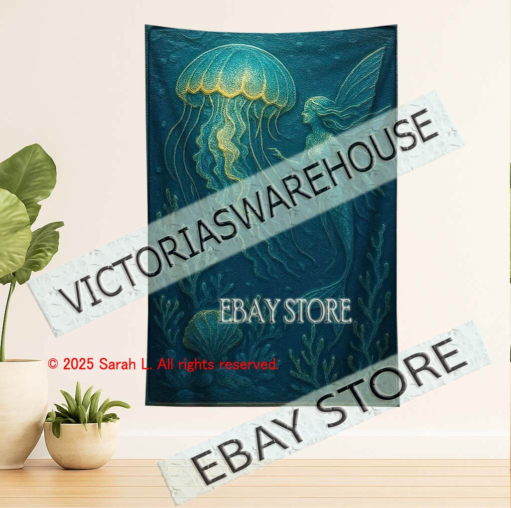 Sea fairy tapestry wall hanging ocean underwater art 39X59 in