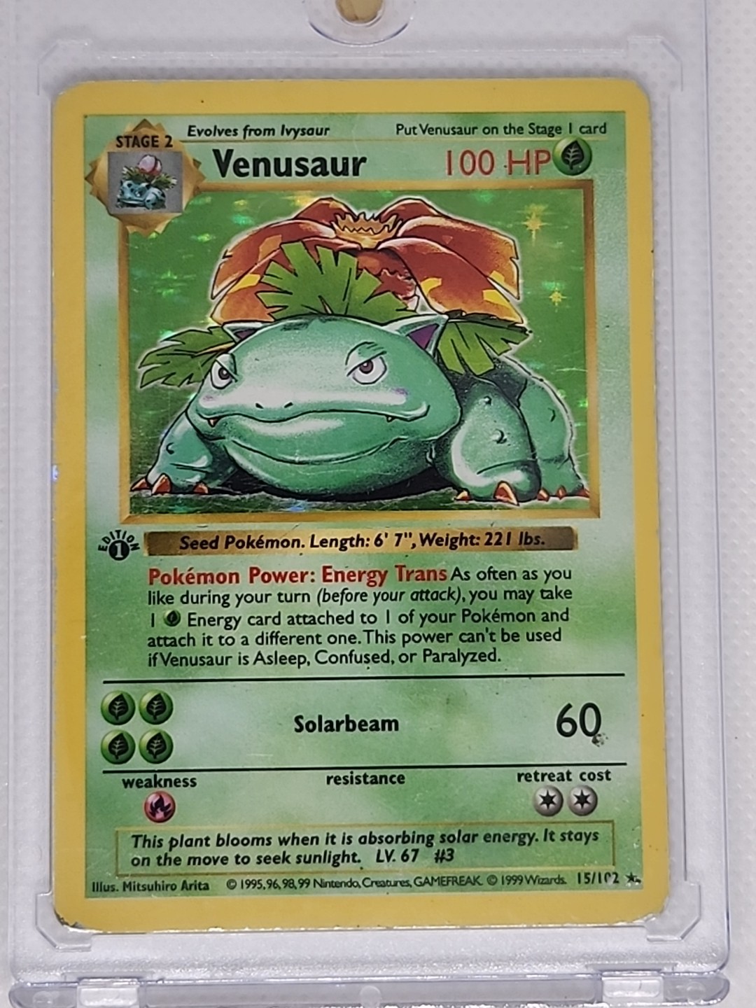 Pokemon TCG 1st Edition Shadowless VENUSAUR Base Set 15/102 Holo Rare WOTC 1999