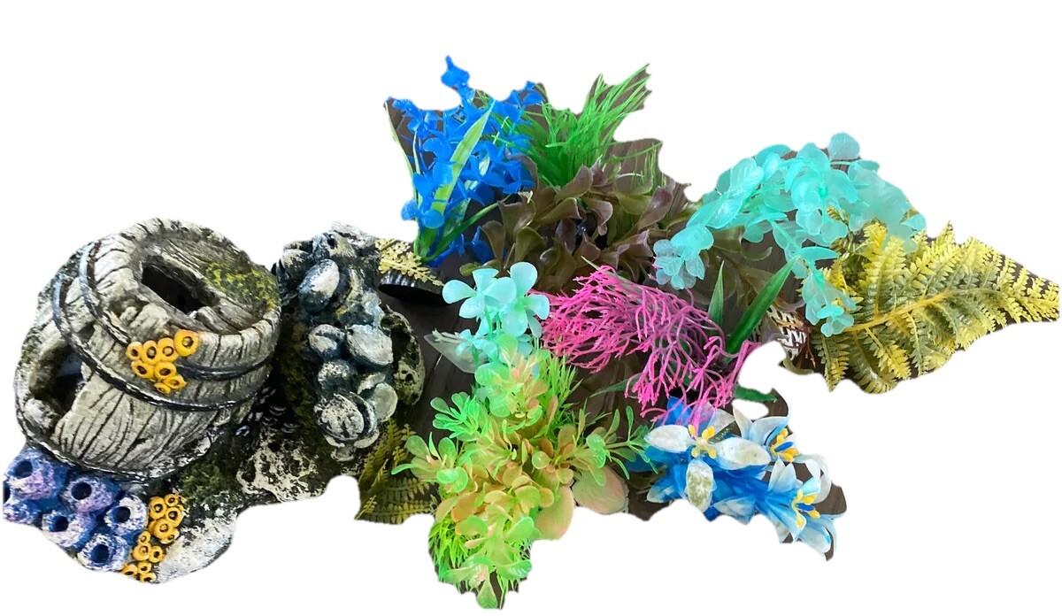 Fish Tank bowl decor Wooden Barrel Ornamental Grass Betta Hideout aquarium