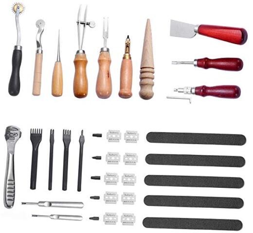 BANYOUR 29 Pcs Leather Craft Kit for Hand Sewing, Leather Hand Sewing Punch 