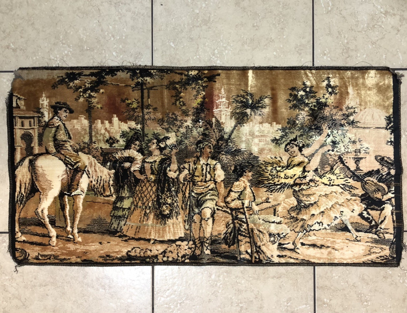 Vintage Italian Tapestry 38x20" Victorian Scene Spanish Dancers