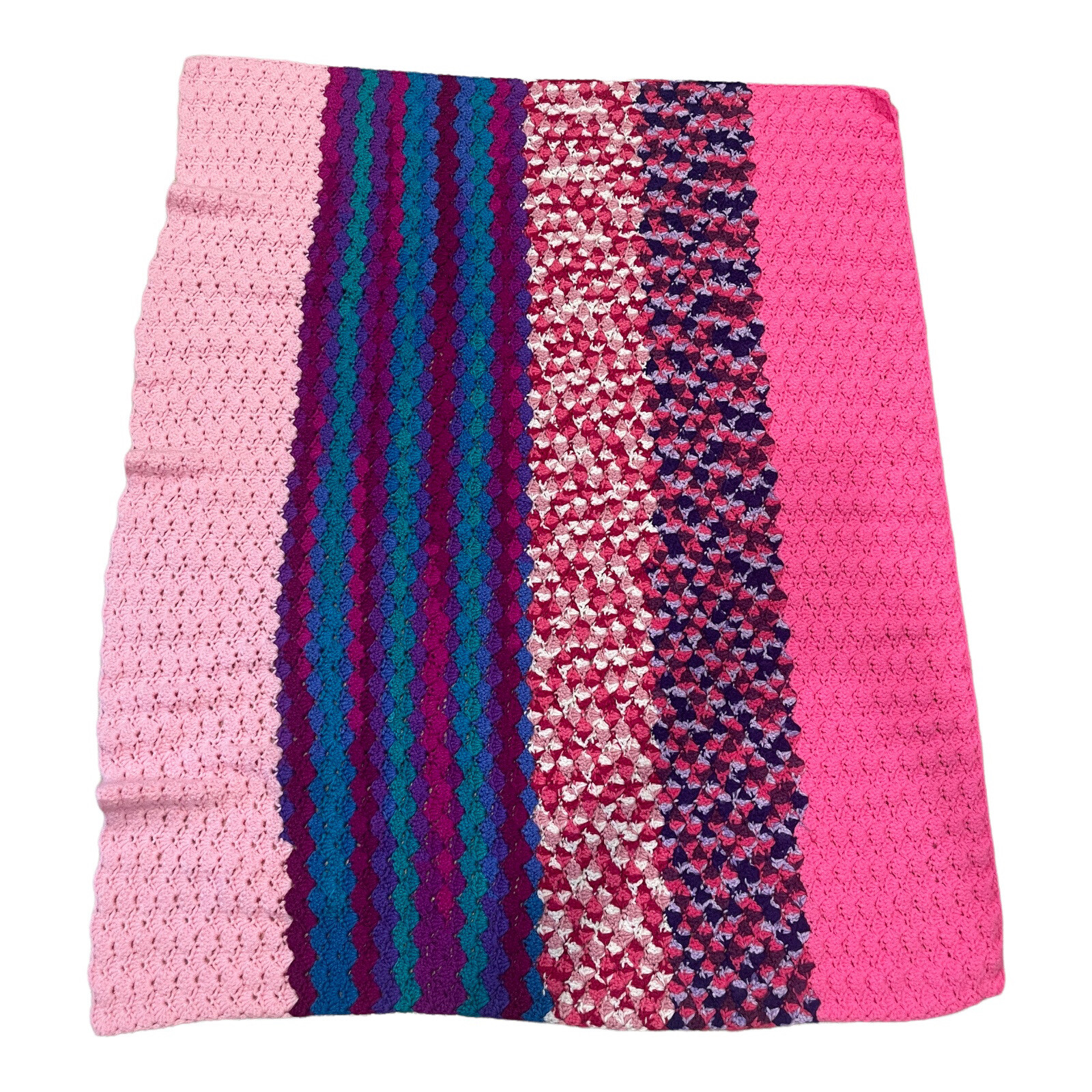 Handmade Baby Blanket Crochet Crib Afghan Geometric Multicolor Size 47" X 38"