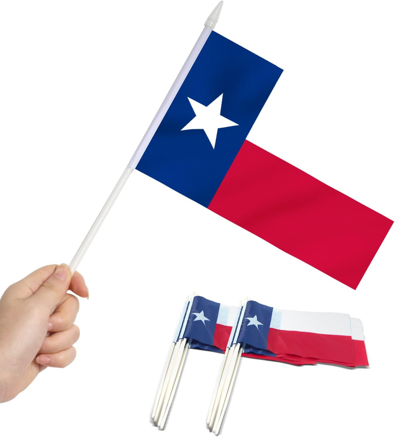 Texas State Mini Flag 12 Pack - Hand Held Small Miniature TX Lone Star Flags on 