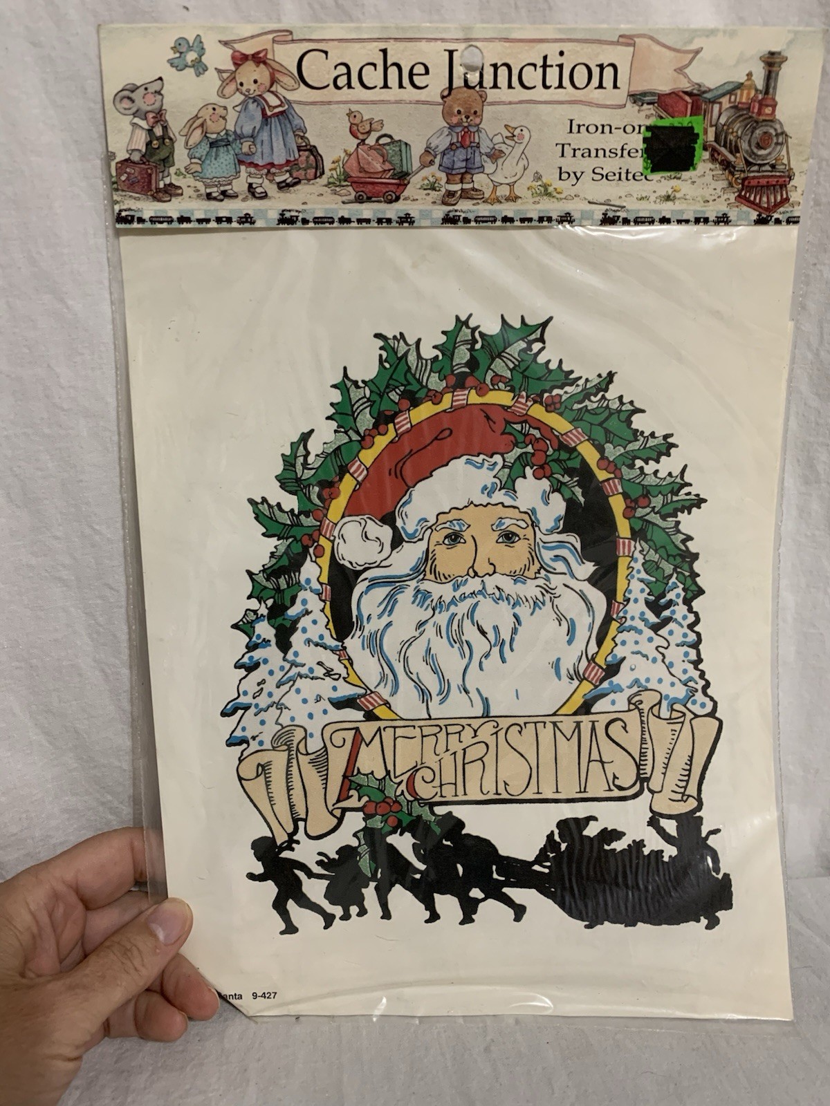 Vintage Cache Junction Iron-On Transfer – Christmas Holly Santa 9-427