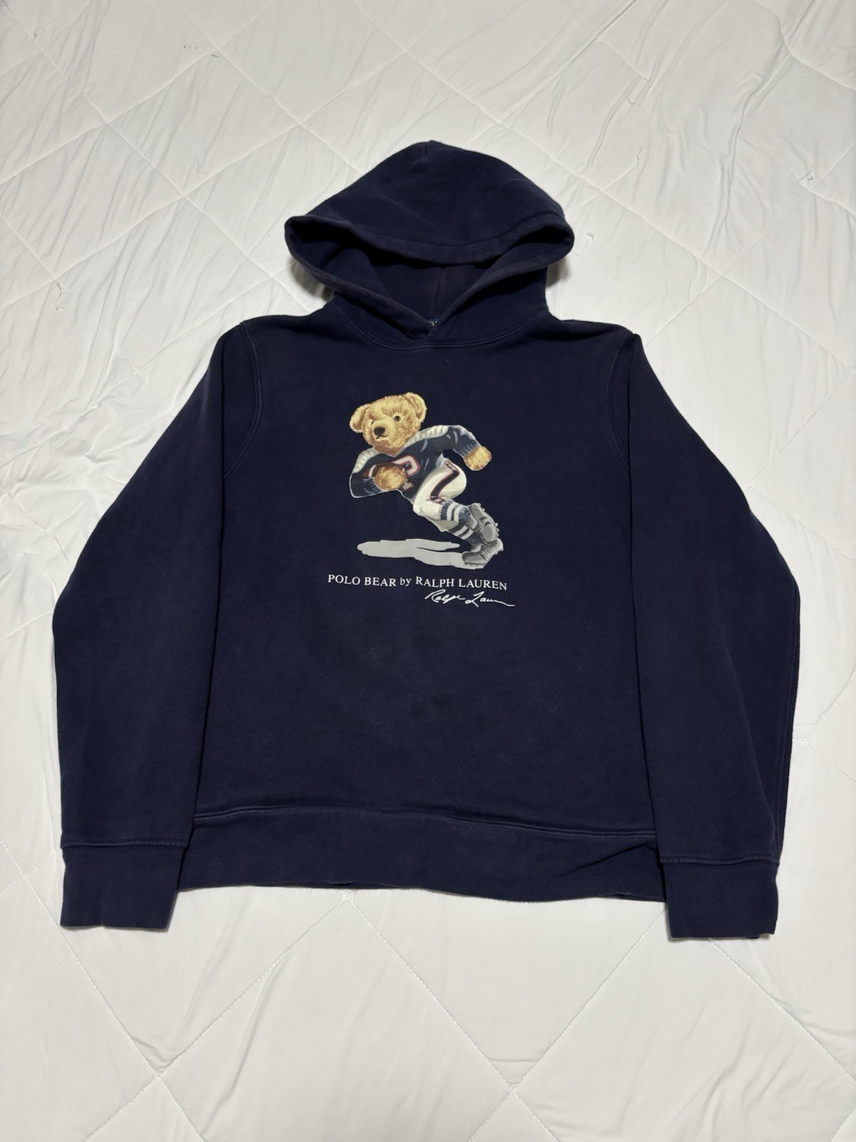 Polo Ralph Lauren Football Polo Bear Pullover Hoodie Size Youth XL Preppy Sports