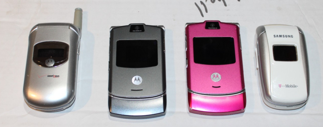 Lot of 2 Motorola T-Mobile RAZR  Phones -Pink & Grey, Plus a Samsung &more