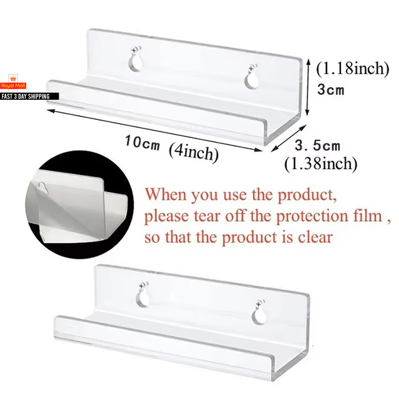 2Pcs Acrylic Record Display Stand Shelf Clear Wall Mounted Vinyl Record Holder F