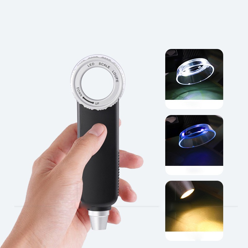 Handheld Magnifying Glass with 6 LED Light Magnifier Jewelry Loupe Lens