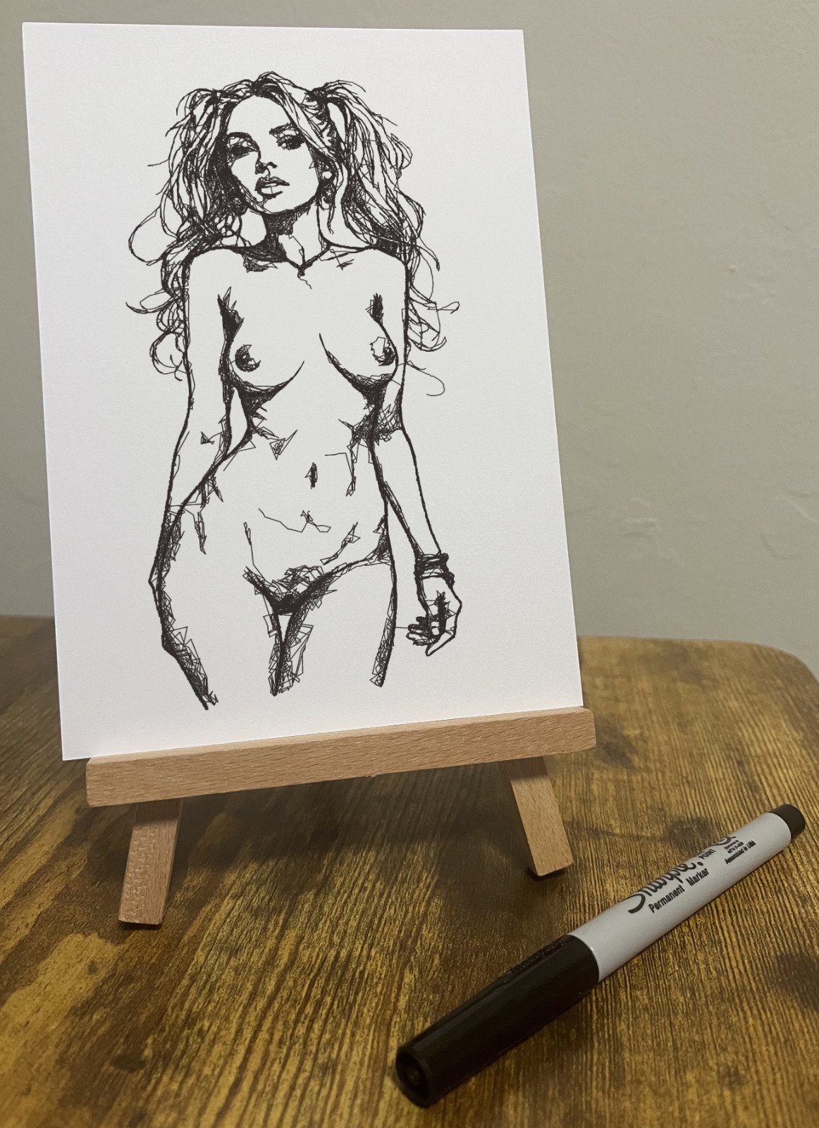 Original Ink Sketch Art of Naked Woman – 5x7 on Cardstock