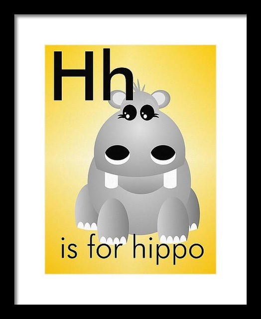 H is for Hippo - Art Print Home Decor Wall Art -  Flashcard (frame not included)