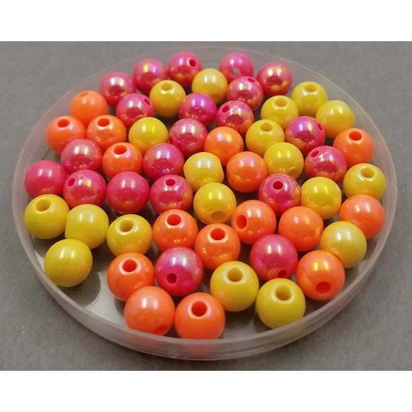 70pcs 8MM Acrylic Bead Mix, pink orange & yellow