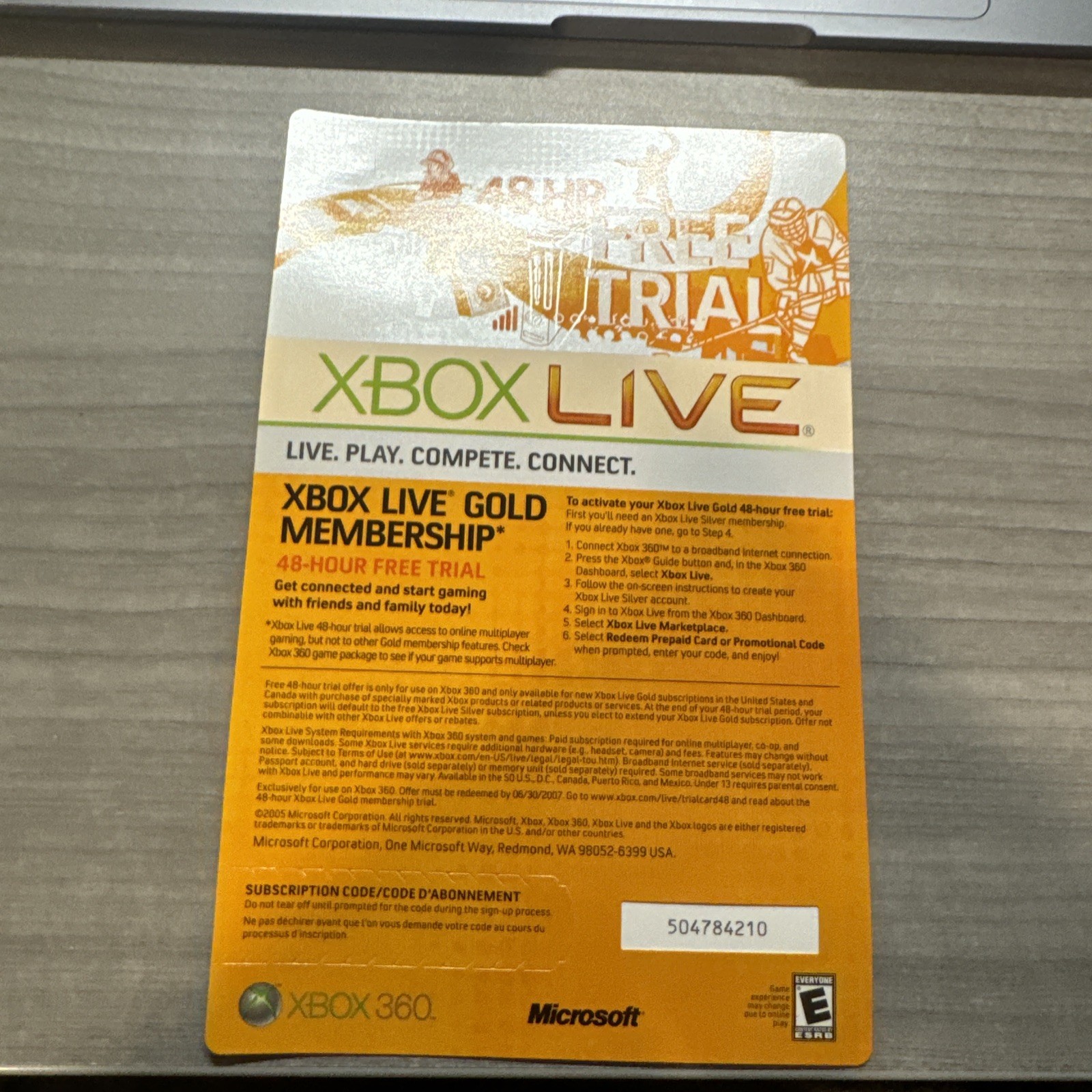 Microsoft Xbox Live Free 48 Hour Trial Gold Subscription XBOX 360 2008 Unused