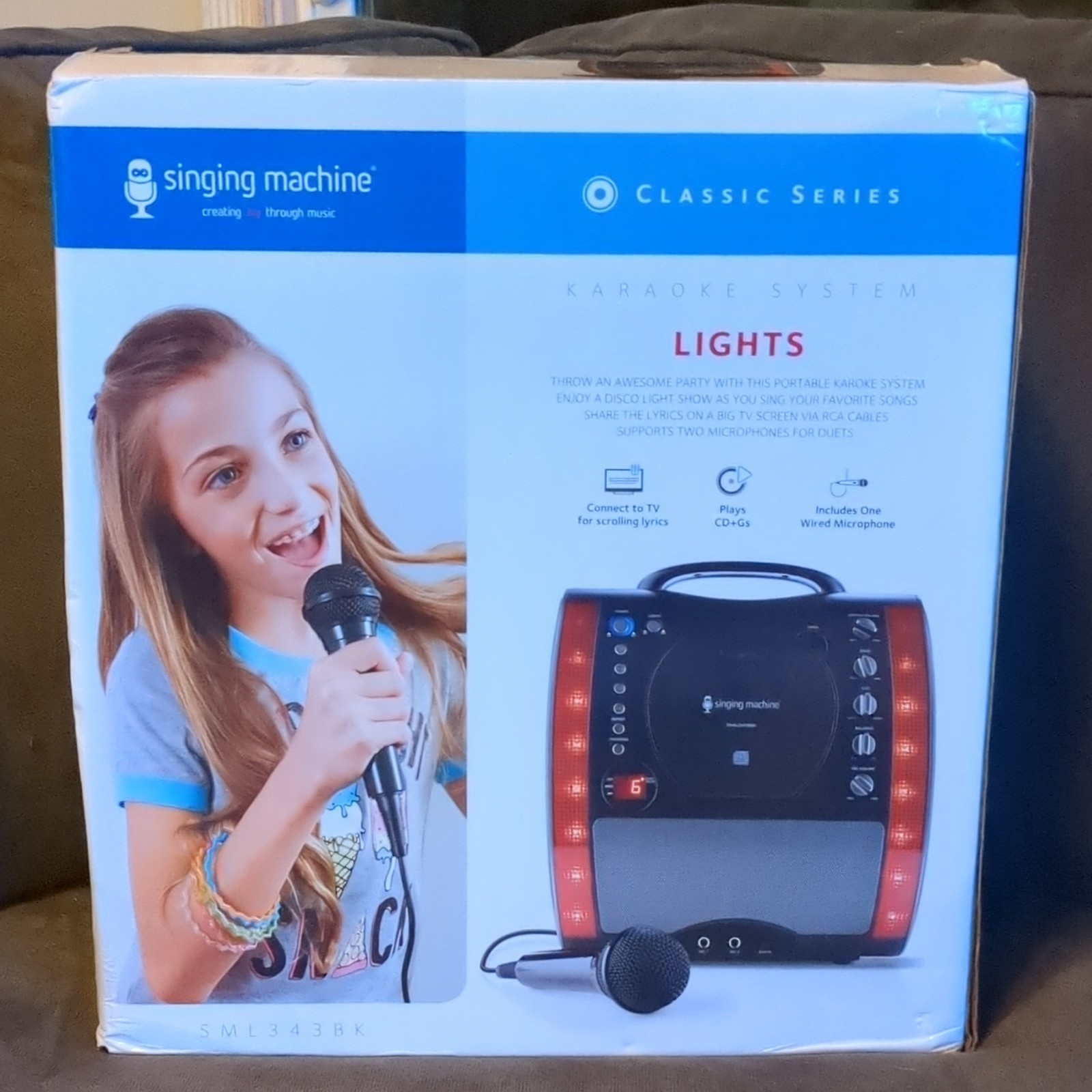 Singing Machine SML343BK Karaoke System LED Lights, Wired Mic, Black/Red