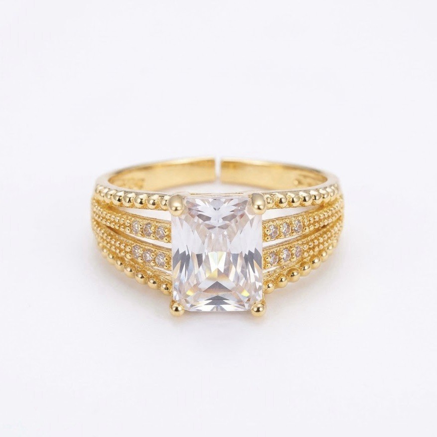 18K Gold Plated Stainless Steel Adjustable Non-Tarnish Women Luxury Ring 53