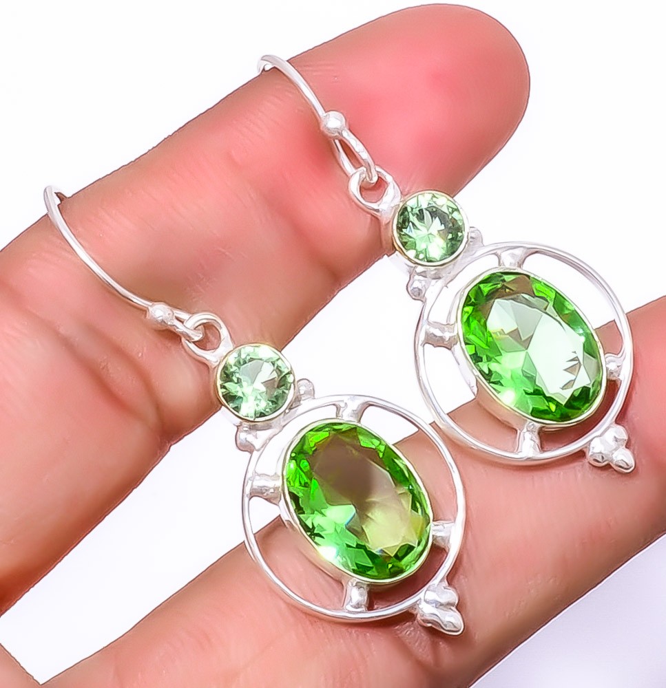 Green Amethyst 925 Sterling Silver Handmade Earring 1.87" T69