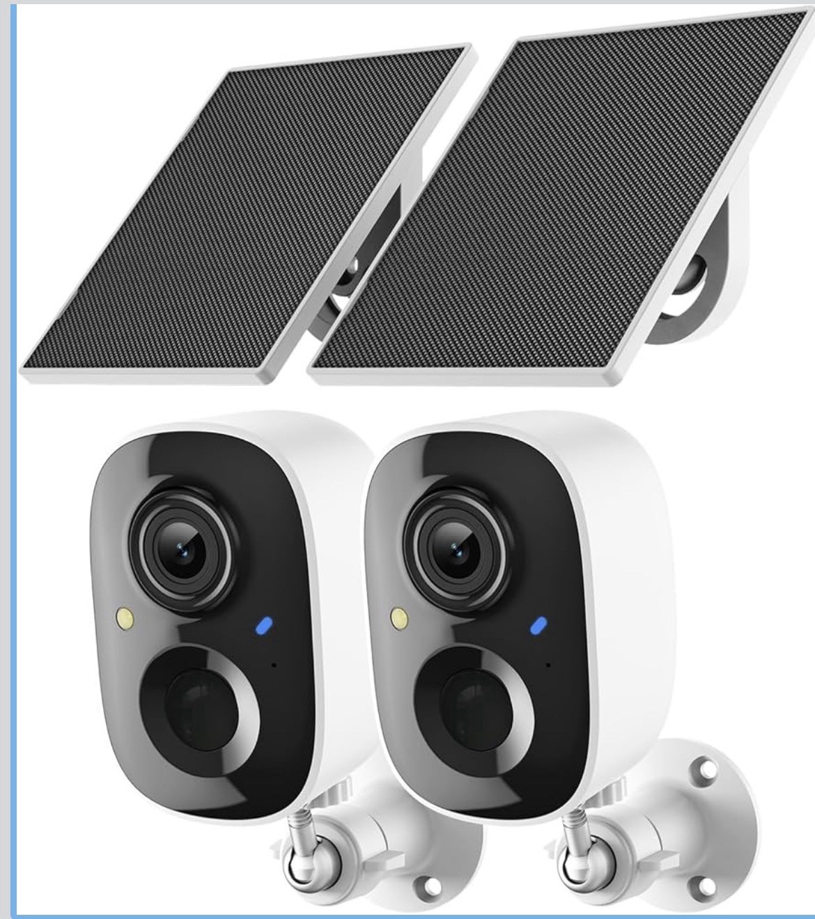 Solar Powered Wireless Security Camera System 2 Cameras Two-Way Voice Storage
