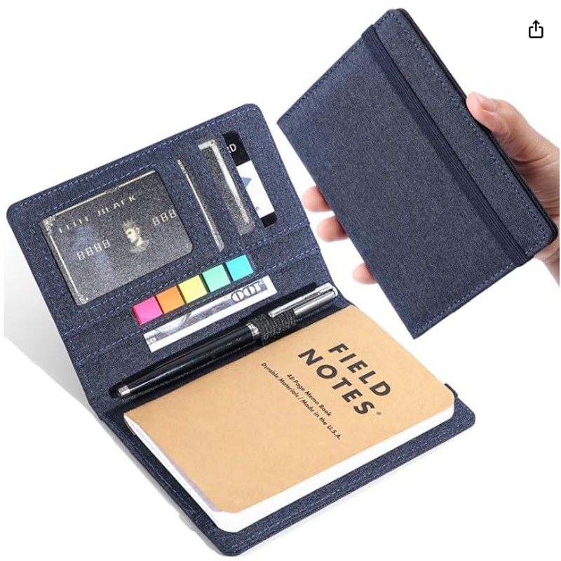 Notebook Cover for Field Notes, Waterproof Organizer with Pen Loop Holder- Blue