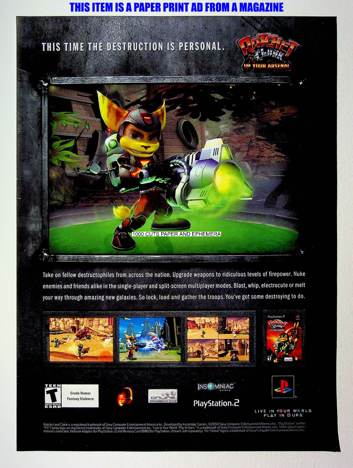 Ratchet & Clank Up Your Arsenal Insomniac PS2 2005 Print Magazine Ad Poster