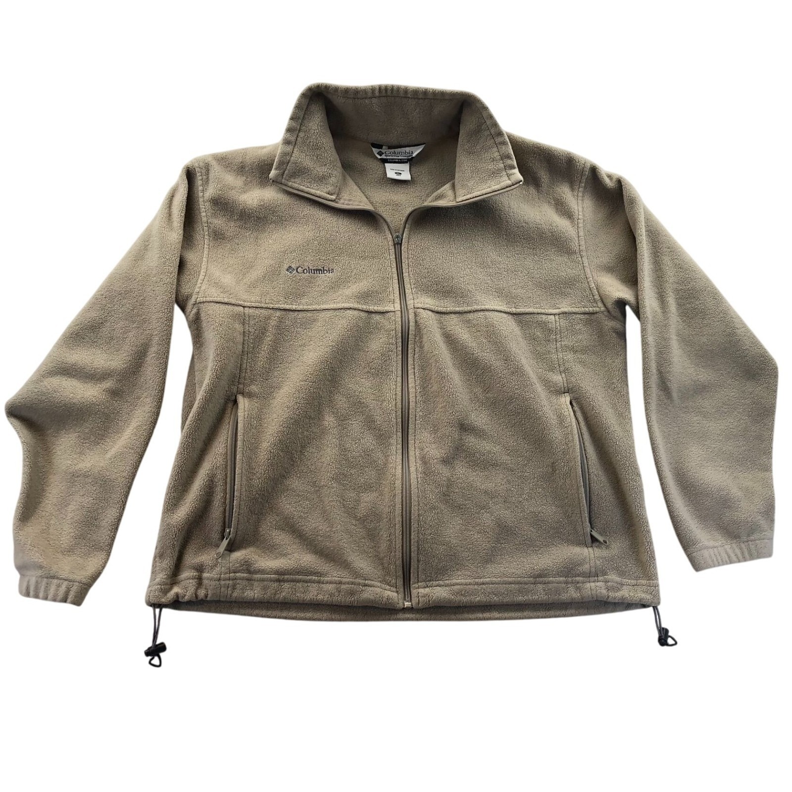 Columbia Mens Fleece Jacket XL Full Zip Tan Mock Neck Outdoors Classic Cozy
