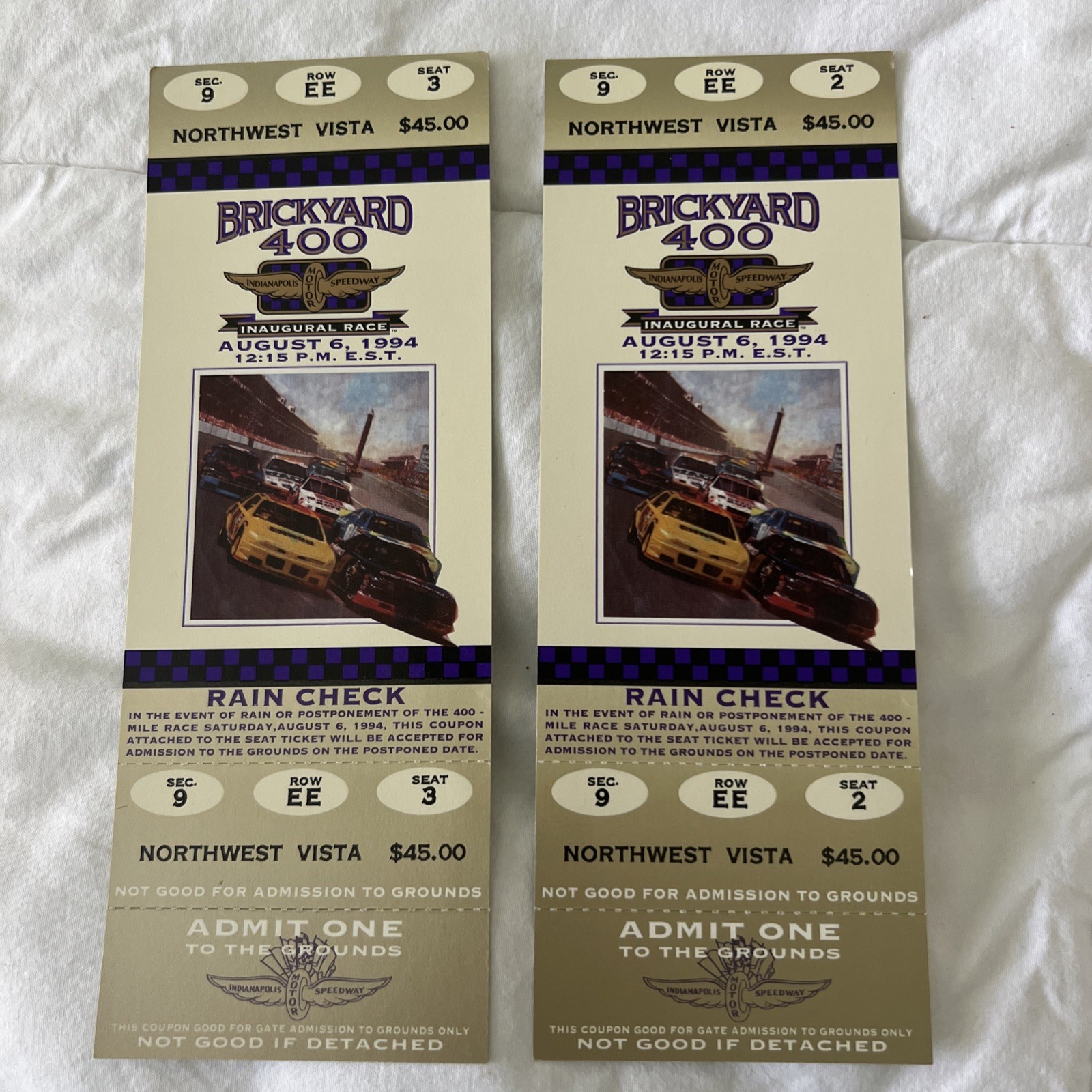 Inaugural 1994 Brickyard Tickets Unused Great Condition