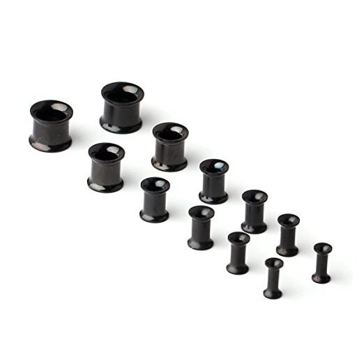  12pcs Surgical Steel Screw Tunnel Gauge Ear Expander Stretching 6PRS - Black