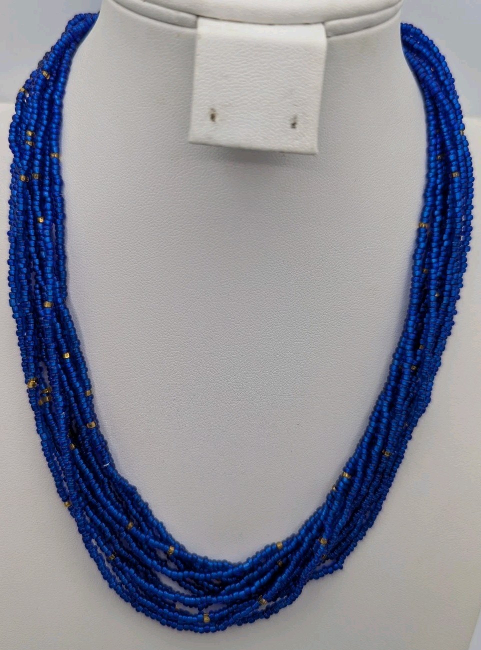 Santo Domingo Style Necklace Multi Strand Blue Glass Seed Bead 17 Inches