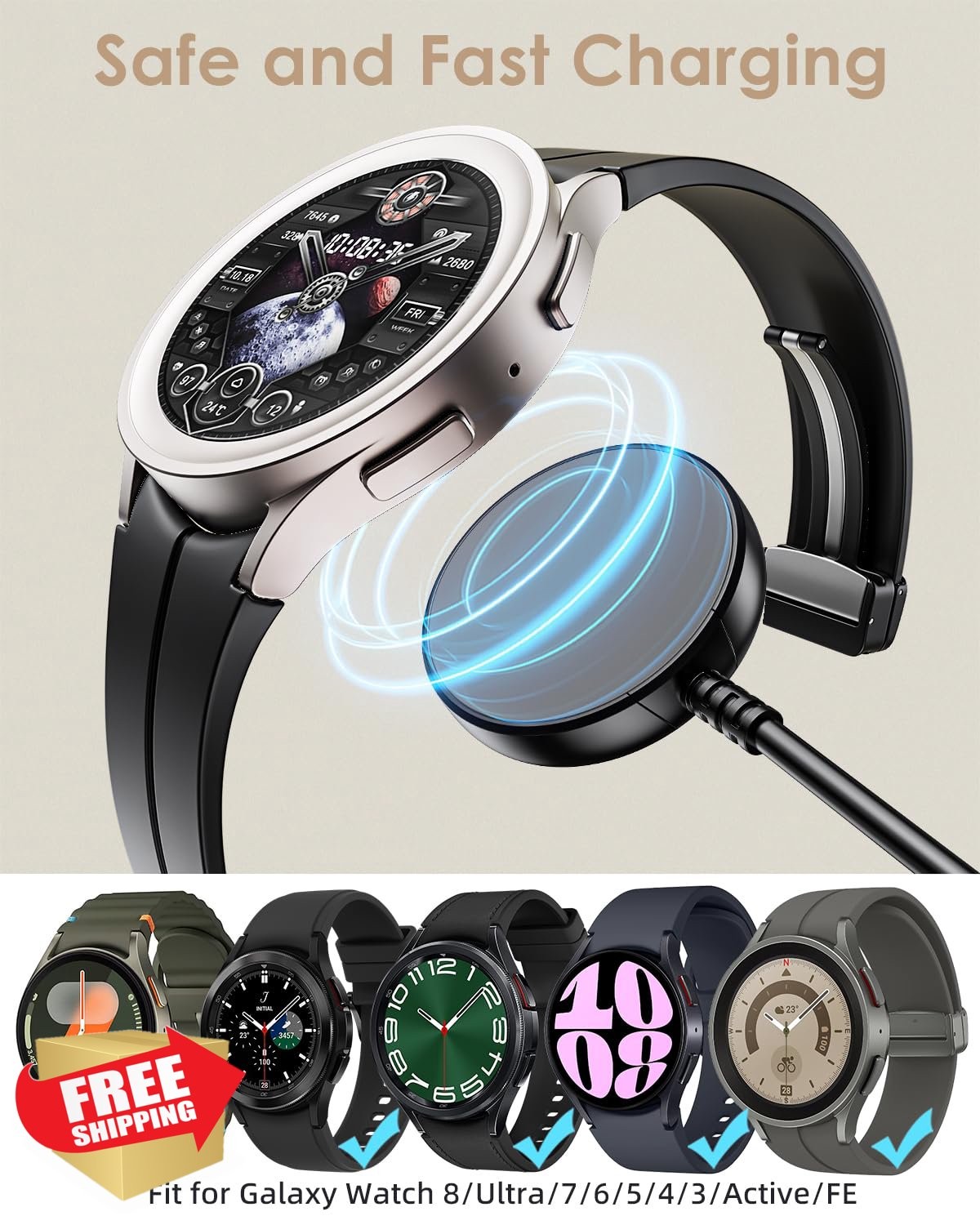 Samsung Galaxy Watch Charger 2 Pack, USB A Magnetic Fast Charging Dock 3.3FT