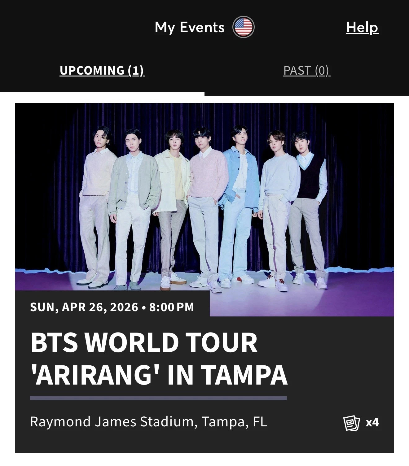 BTS Tampa Tickets for Sunday April 26, Section 304 Row K great view