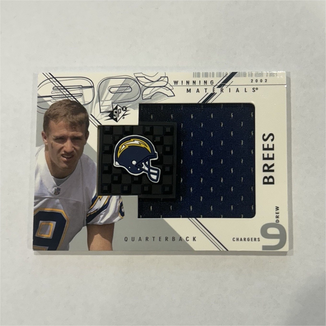 2002 Upper Deck SPx Drew Brees Winning Materials WM-DW Chargers Jersey Card