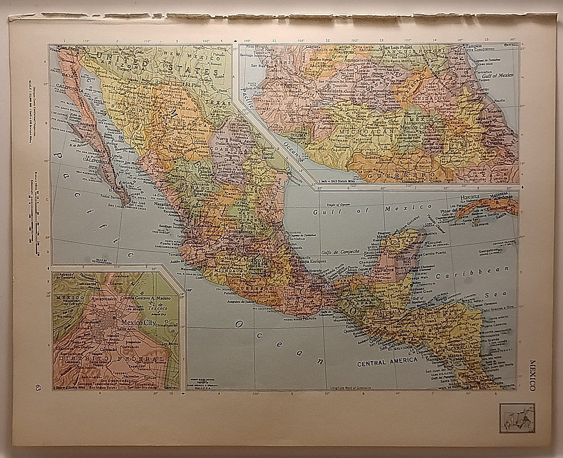 Vintage MEXICO Atlas Map 1962 MSM Rand McNally Cosmopolitan World Atlas