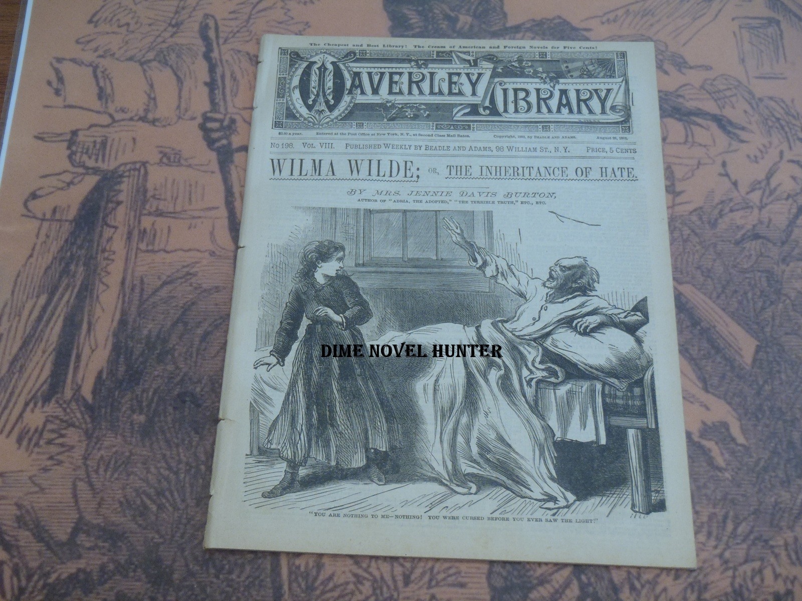 1883 BEADLE & ADAMS WAVERLEY LIBRARY #198 VRY SCARCE FINE DIME NOVEL STORY PAPER