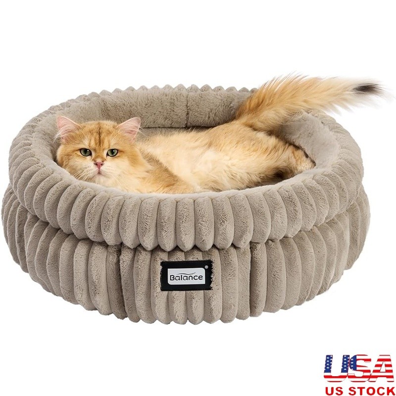 Cozy Cat Bed Non-Skid Bottom High Sides Easy Clean Faux Fur Pet Cushion New