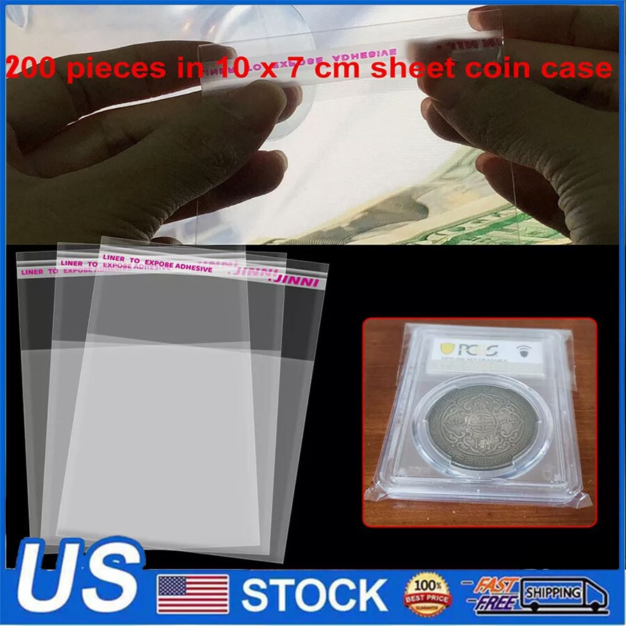 200 Coin Self adhesive Slabs Holder Protective Sleeves US