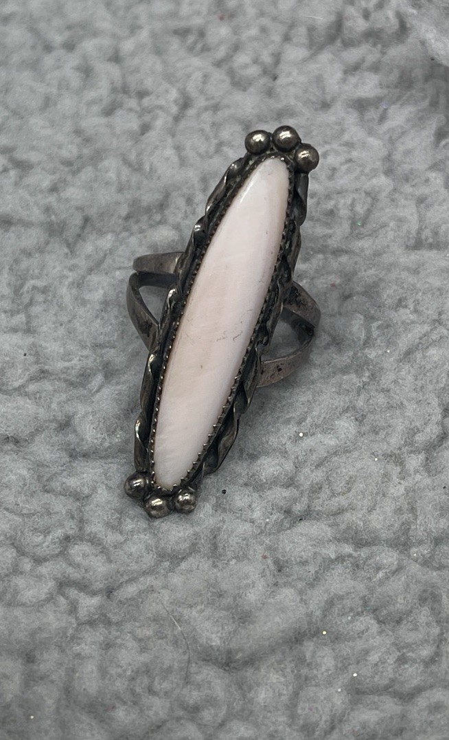 Taxco Mexican Ring VTG 925 Sterling Silver Mother Of Pearl Stone Size 7 Signed