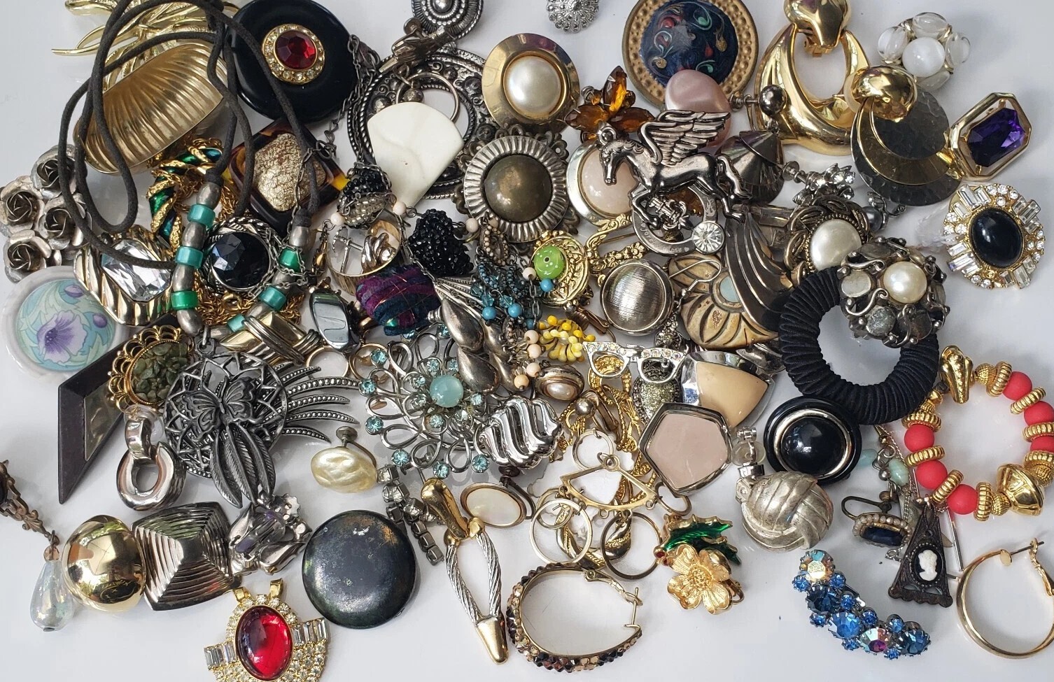 Lot 80+pc Single Earrings Necklaces Brooches Crafting Jewelry Making Signed