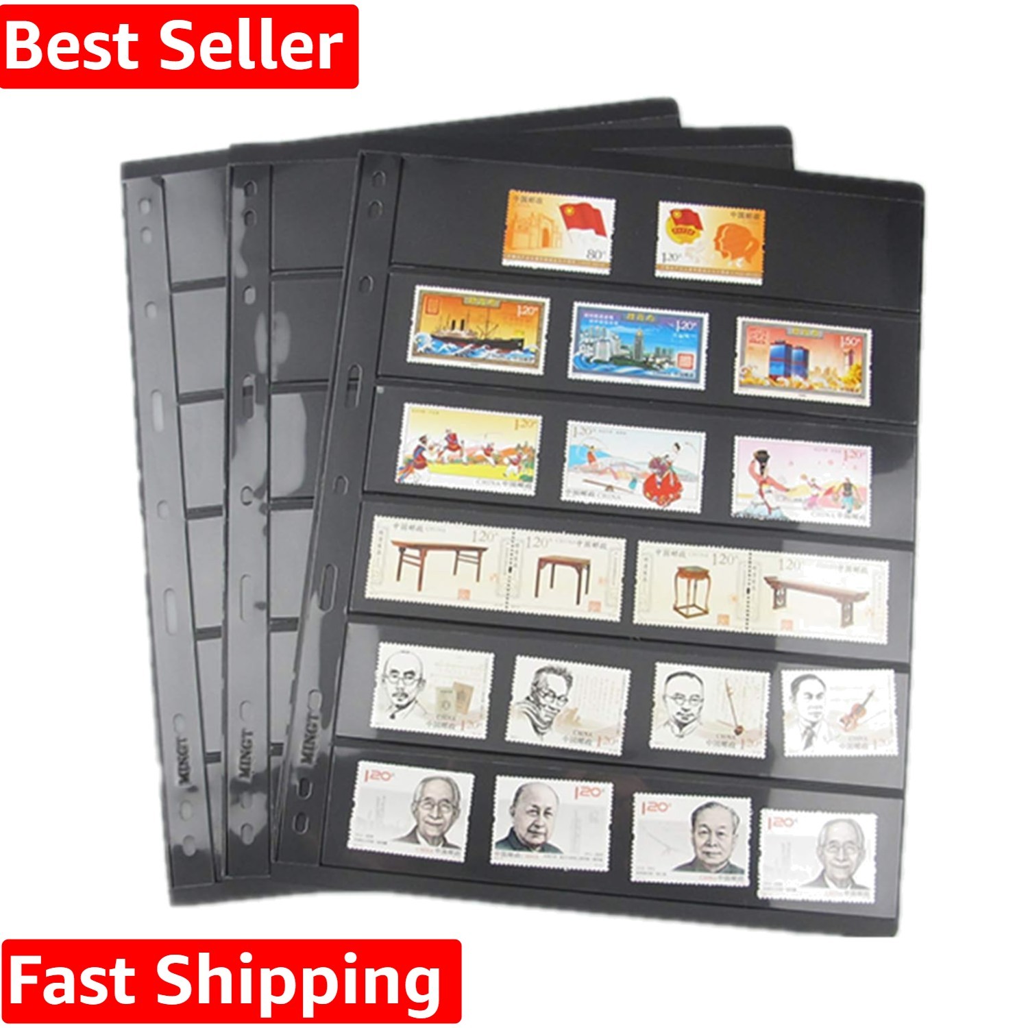 Stamp Pages for Stamp Album Binder, 10 Sheet 20 Page 6 Rows Pages for Stamp C...