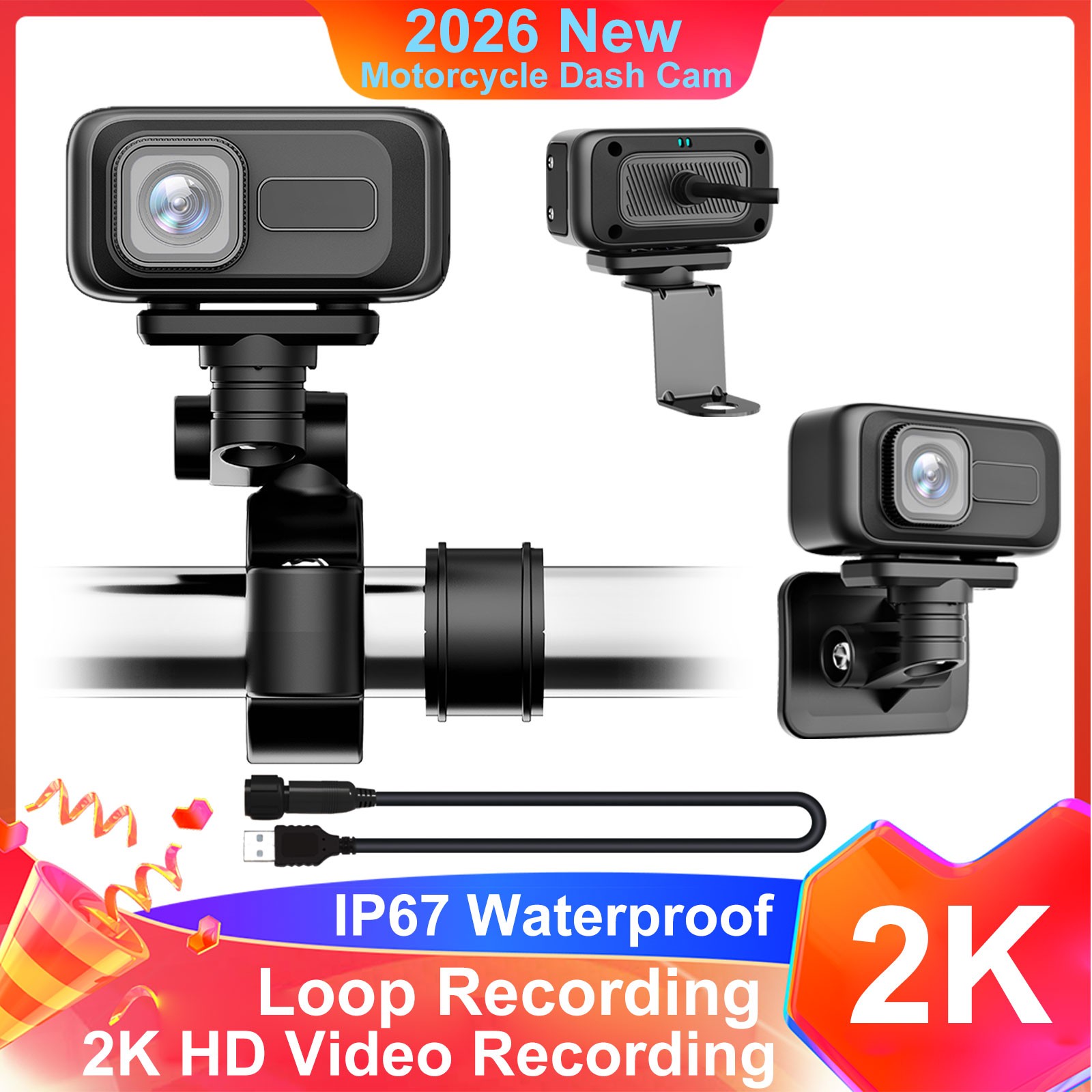 MT100 Bicycle Cycling Recorder Motorcycle Dash Cam 2K HD 140° Wide Angle WiFi