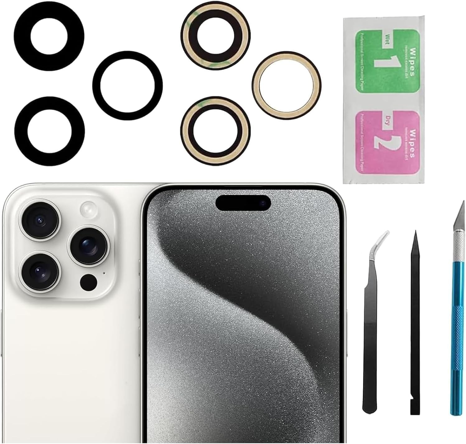 3pcs Set Back Camera Lens Glass Replacement for iPhone 15 Pro Max 6.7inch