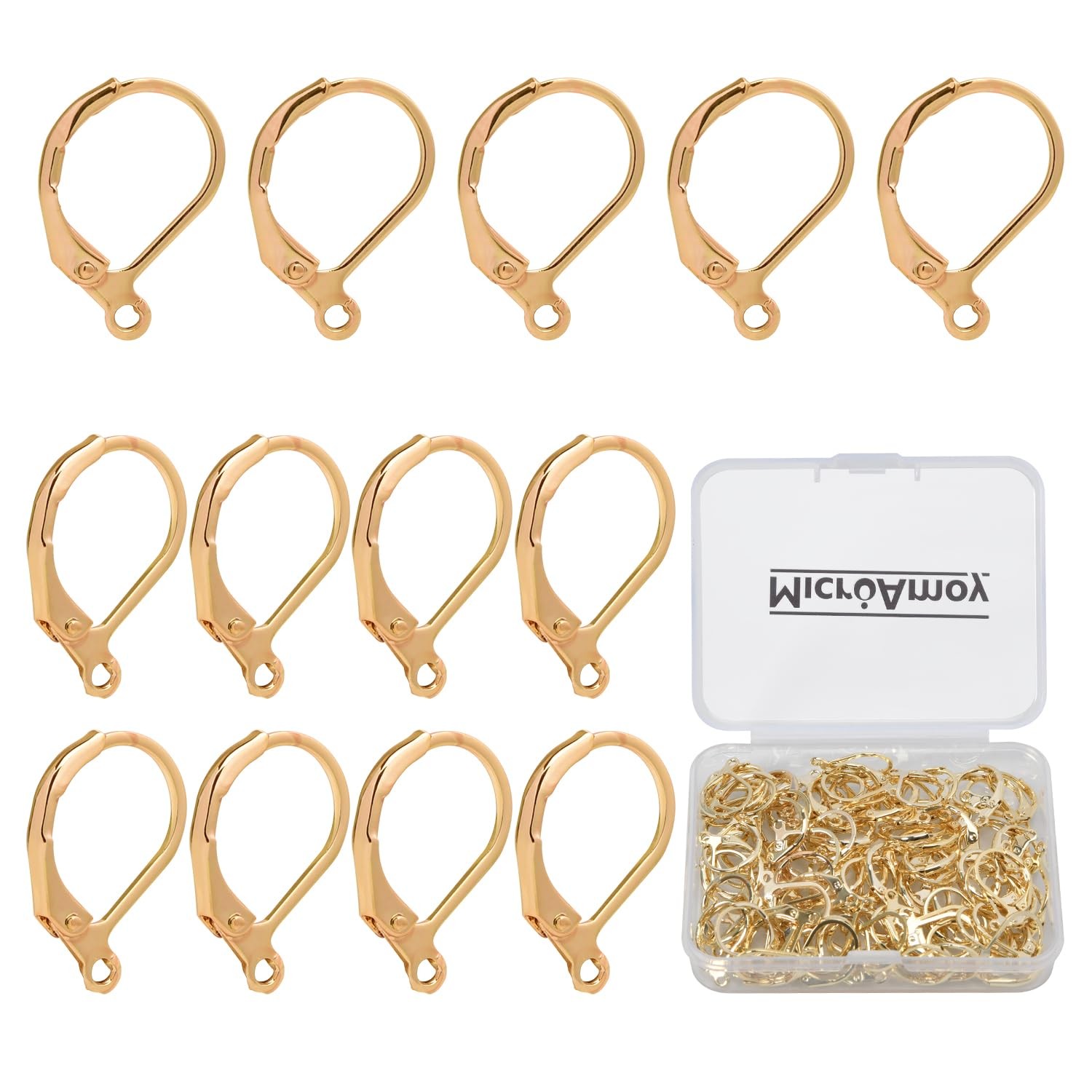 MICROAMOY 100Pcs 14K Gold Filled Leverback Medium, Gold-French Earring Hooks 