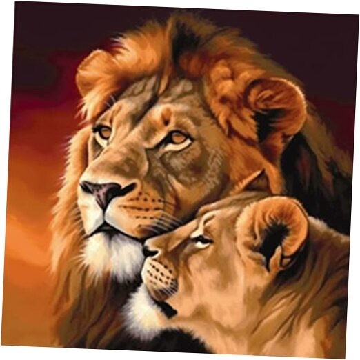  5D Diamond Painting Kits Lion Couple, Full Drill Beast DIY Rhinestone Clear