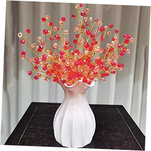 16PCS Crystal Artificial Flowers Bouquets Handmade Acrylic 16 PCS Red&champagne