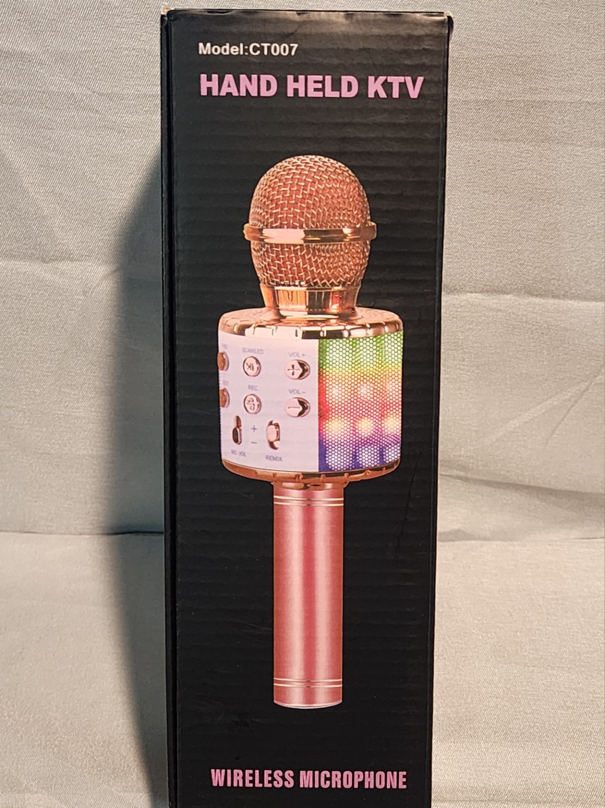 Handheld Wireless Microphone CT007 Cordless On/Off LED Rose Gold Karaoke