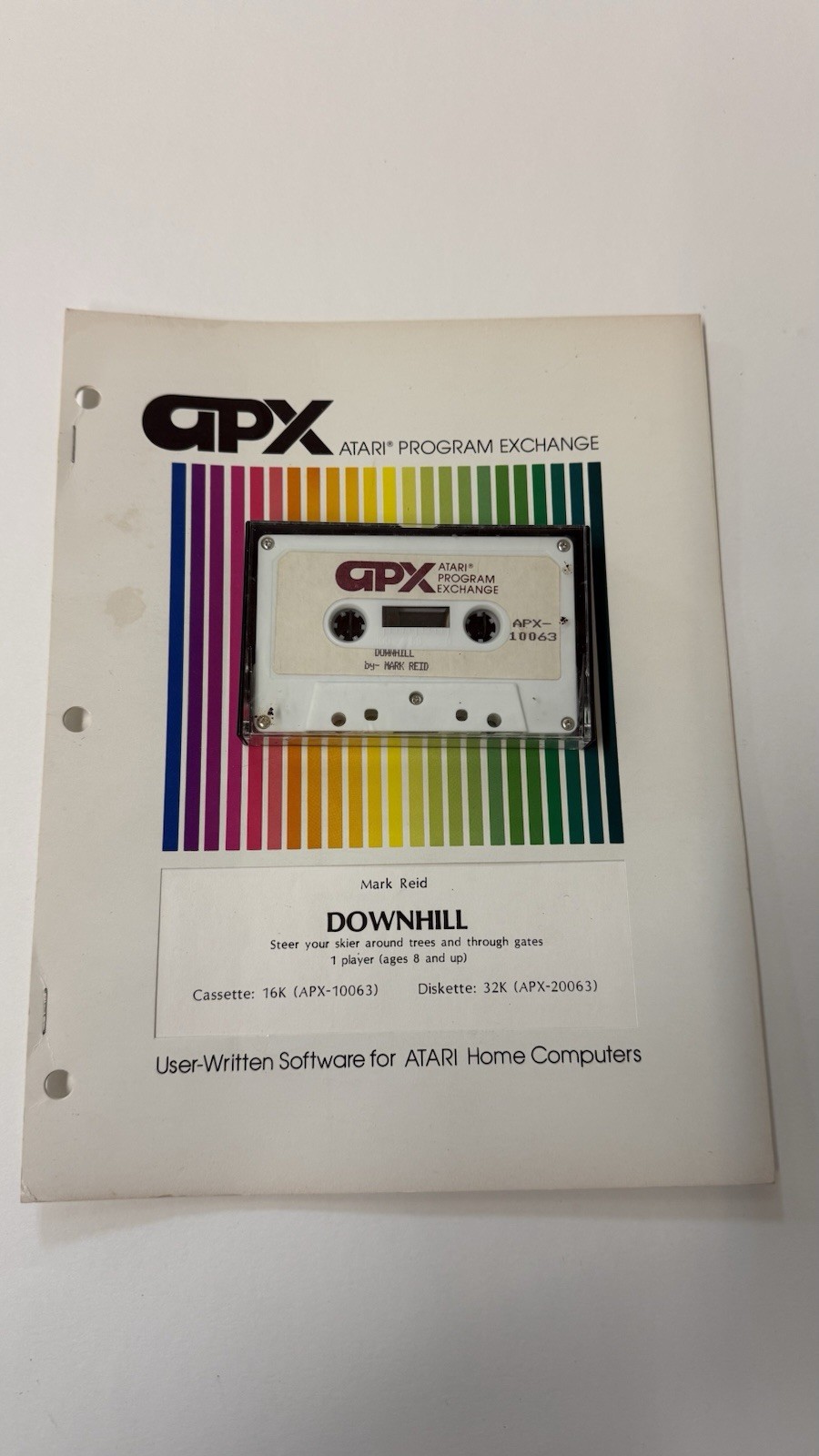 APX Atari Program Exchange Product Downhill Skiing 16K Cassette Game & Manual