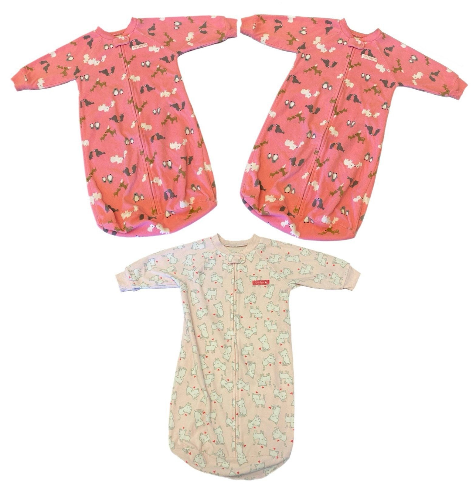 Bundle of 3 Carter’s Pink Fleece Long-Sleeve Baby Girl Animal Print- Size 0-9m