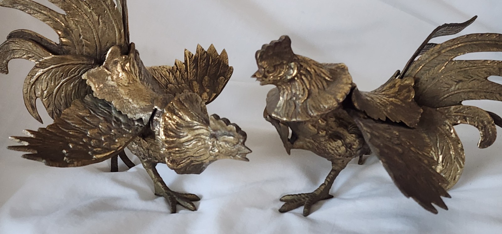 Vintage Mid Century Modern MCM  Brass Fighting Cocks / Roosters - 7" Tall