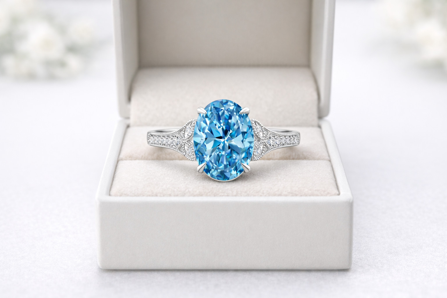 2.00 Ct Oval Cut Natural Aquamarine & Diamond  Wedding Ring 14K White Gold Sz 8