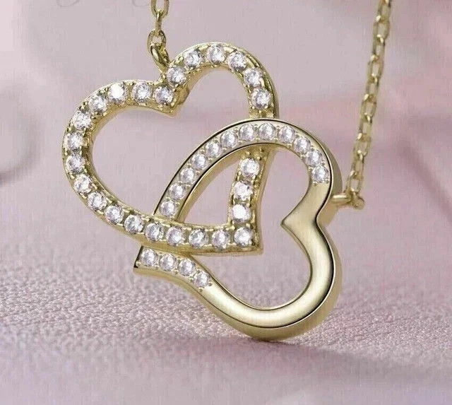1.50 Ct Round Cut Diamond Heart Shape Pendant 14K Yellow Gold Plated