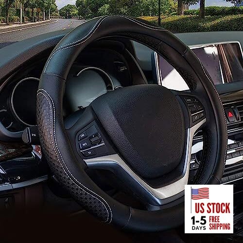  Leather Steering Wheel Covers Universal 15.75 inch  L(15"1/2-16") White